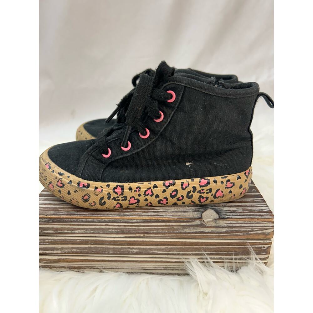Little Girls Size 11 Black High Top Animal Print Sole